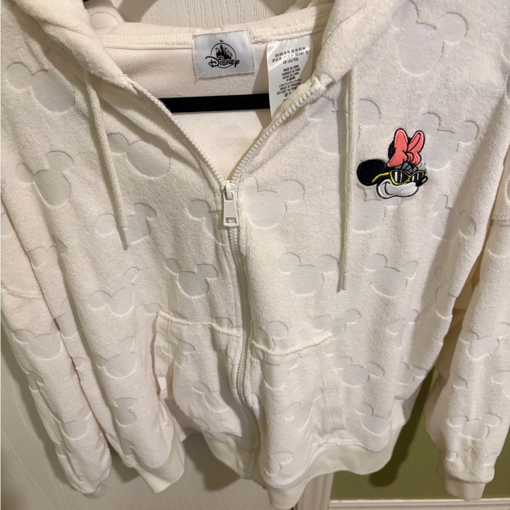 Disney White Minnie Mouse Embroidered Zip Hoodie
